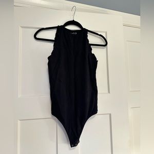 Free People Black Bodysuit with Ruffle Trim Size M/L